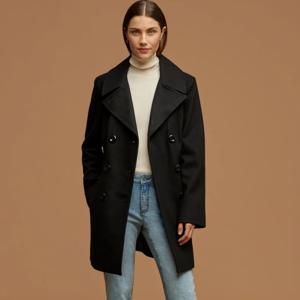 Anne Klein Double Breasted wool Peacoat Black - Picture 2 of 6
